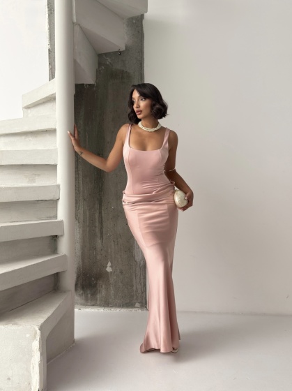 Rochie eleganta lunga din satin cu lycra - Img 3