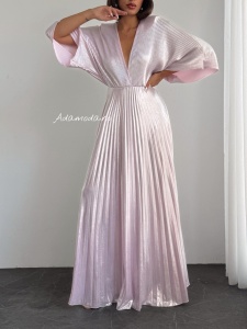 Rochie eleganta lunga plisata cu aspect lucios - Img 9