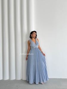 Rochie eleganta lunga plisata cu insertii sclipitoare - Img 6
