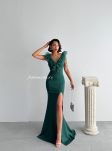 Rochie eleganta lunga tip sirena accesorizata cu lantisoare - Img 3
