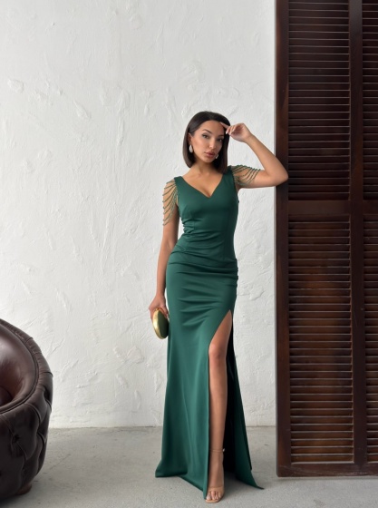 Rochie eleganta lunga tip sirena accesorizata cu lantisoare - Img 4