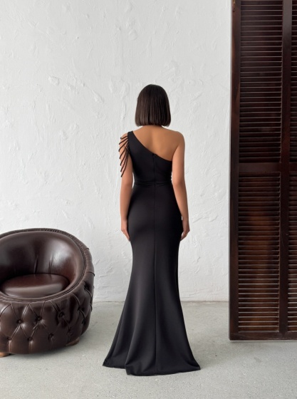 Rochie eleganta lunga tip sirena accesorizata cu lantisoare - Img 2