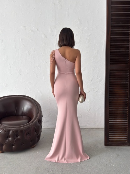 Rochie eleganta lunga tip sirena accesorizata cu lantisoare - Img 2