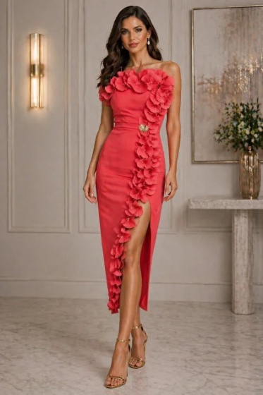 Rochie eleganta midi cu detaliu volan