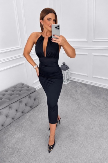 Rochie eleganta midi din lycra cu accesoriu pe gat - Img 3
