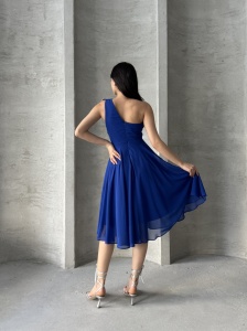 Rochie eleganta midi din voal cu accesorizata cu pampon - Img 3