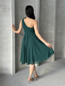 Rochie eleganta midi din voal cu accesorizata cu pampon - Img 3