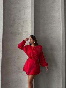 Rochie eleganta scurta cu maneca lunga si cordon in talie - Img 3