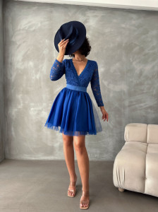 Rochie eleganta scurta din dantela si tul - Img 6