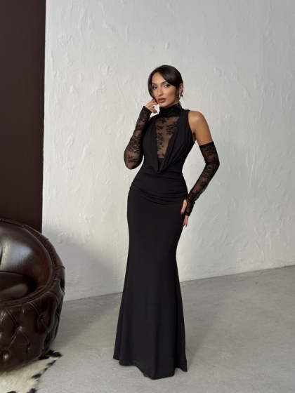 Rochie eleganta tip sirena accesorizata cu manusi - Img 5