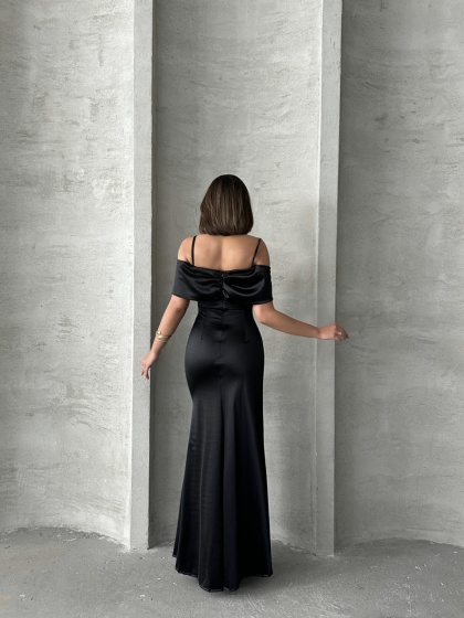 Rochie lunga din satin cu bretele - Img 3