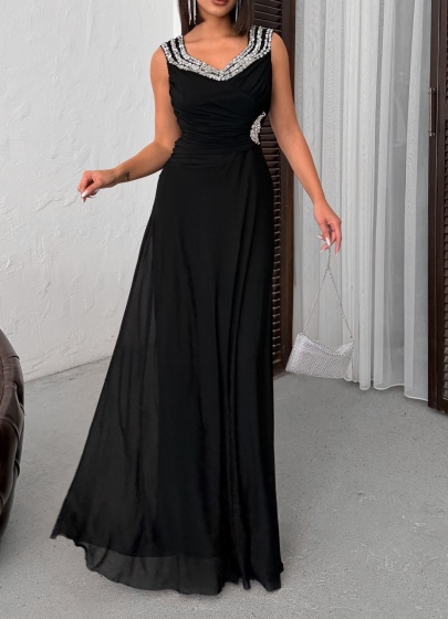 Rochie lunga din tull accesorizata cu strasuri - Img 1