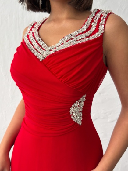 Rochie lunga din tull accesorizata cu strasuri - Img 5