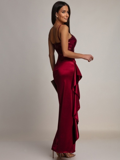 Rochie lunga eleganta din satin cu bust brodat si paiete - Img 3