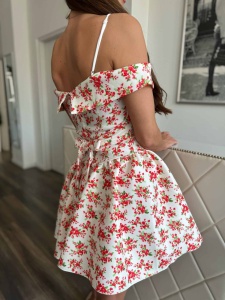 Rochie scurta cu imprimeu floral cu bretele - Img 4