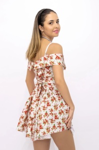 Rochie scurta cu imprimeu floral cu bretele - Img 2