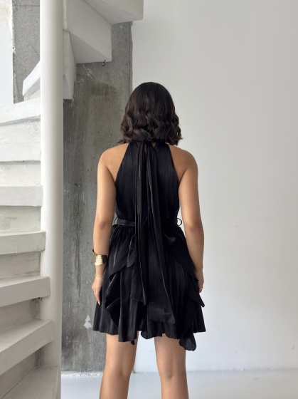 Rochie scurtă elegantă din satin cu falduri - Img 4