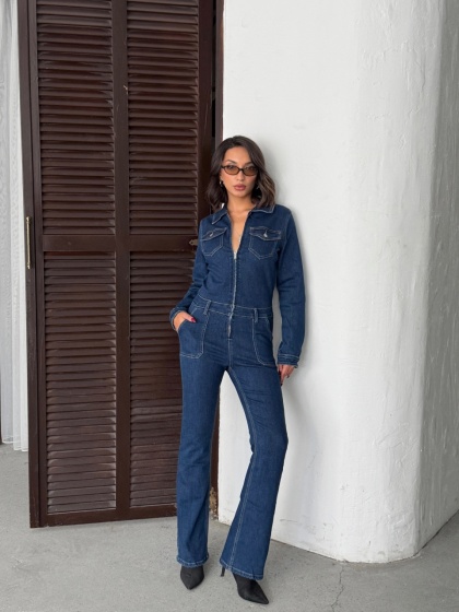 Salopeta din denim elastic cu fermoar - Img 5