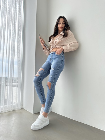 Blugi dama skinny cu rupturi - Img 4