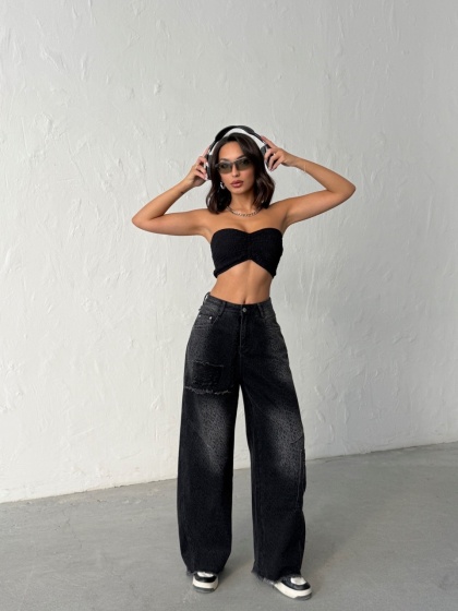 Blugi evazati cu print animal - Img 5