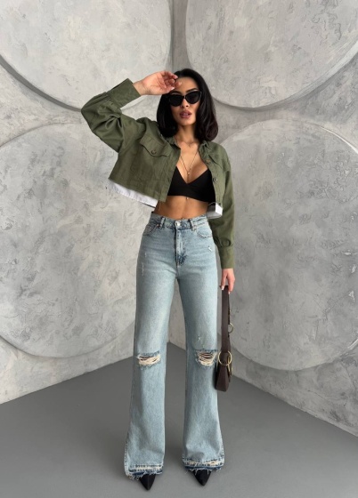 Blugi evazati cu rupturi si tiv nefinisat - Img 2