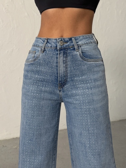 Blugi evazati elastici accesorizati cu strasuri - Img 3