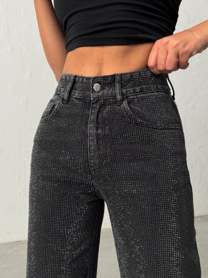 Blugi evazati elastici cu strasuri - Img 6