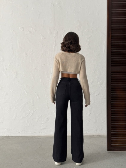 Blugi evazati elastici cu talie asimetrica - Img 4