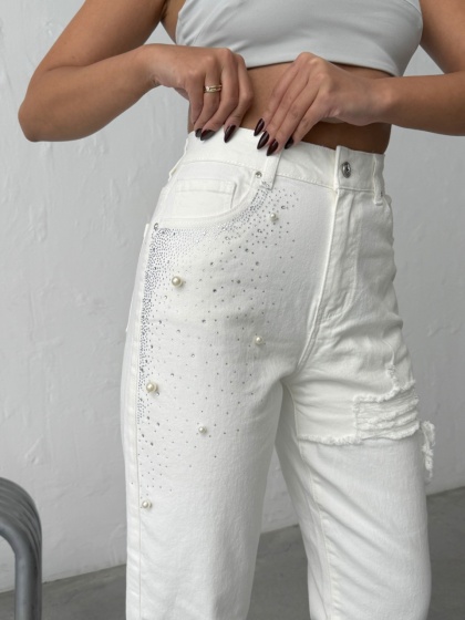 Blugi mom fit cu detalii decorative