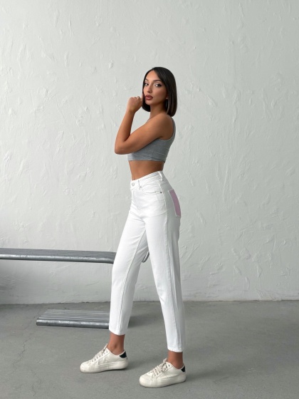 Blugi mom fit cu detalii strălucitoare - Img 4