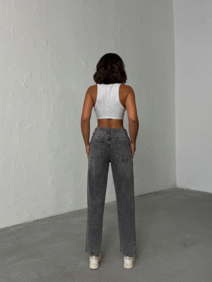 Blugi mom fit elastici cu aplicatii din strasuri - Img 3