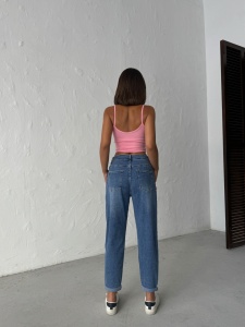 Blugi mom fit elastici cu flori aplicate - Img 3