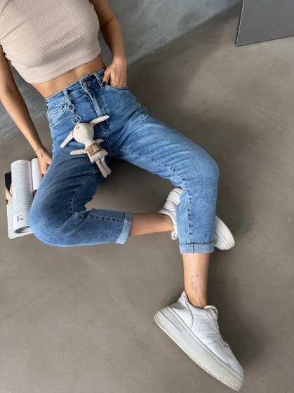 Blugi mom fit elastici cu zgarieturi - Img 4