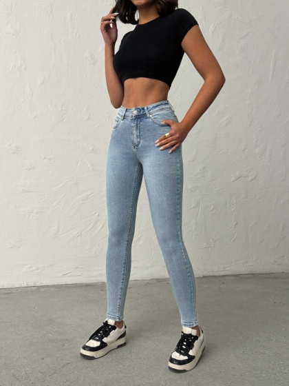 Blugi skinny elastici cu design simplu și croială slim - Img 2