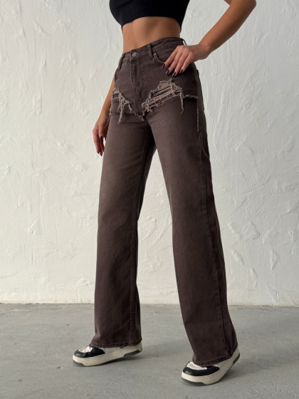 Blugi wide leg cu abraziuni în față - Img 5