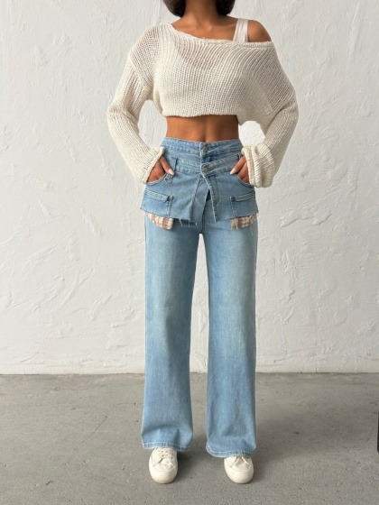 Blugi wide leg cu accesoriu tip fusta - Img 3