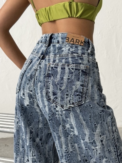 Blugi wide leg cu aspect vintage - Img 4