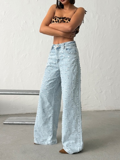 Blugi wide leg cu aspect vintage - Img 3