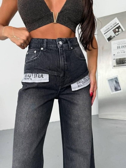 Blugi wide leg cu buzunare pe exterior