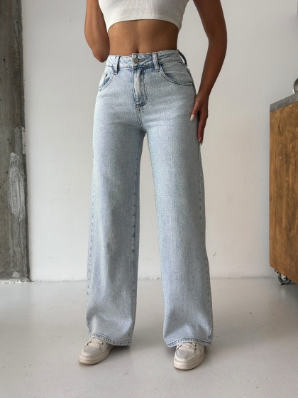 Blugi wide leg cu detalii strasuri - Img 3