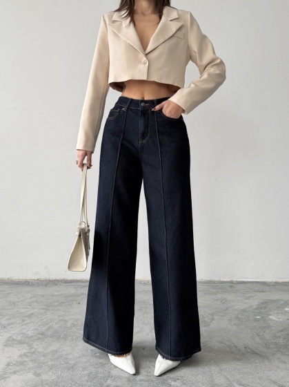 Blugi wide leg cu dunga pe mijloc - Img 5