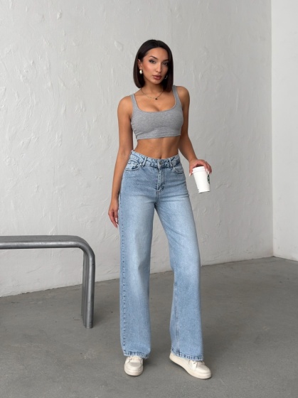 Blugi wide leg cu inserții roz - Img 6