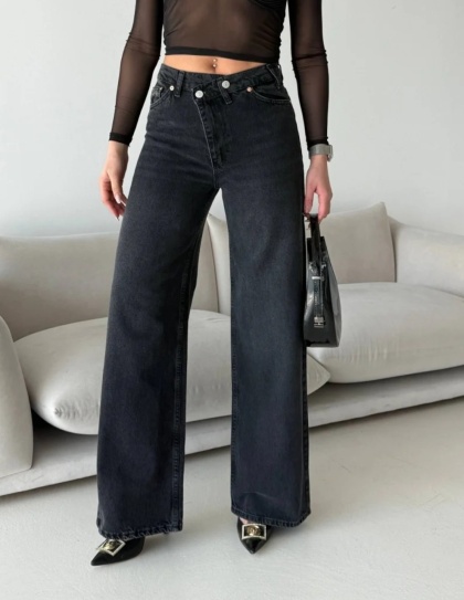 Blugi wide leg cu talie asimetrica