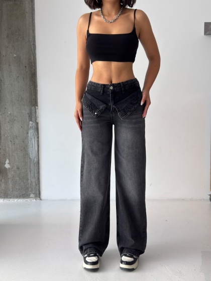 Blugi wide-leg cu talie dubla  - Img 3