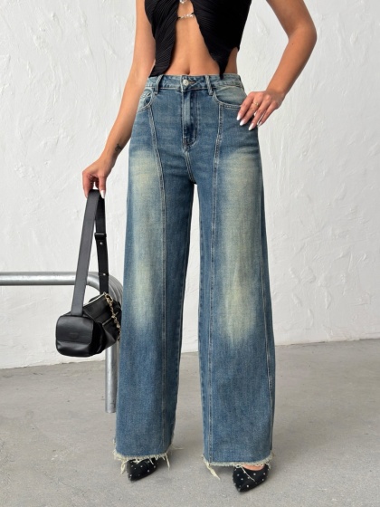 Blugi wide leg cu tiv nefinisat - Img 3