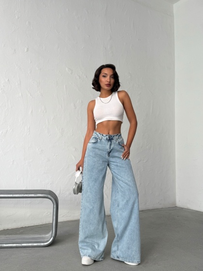 Blugi wide leg din denim cu rupturi pe posterior - Img 6