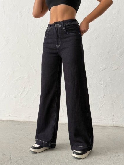 Blugi wide leg elastici cu detaliu cusaturi - Img 5