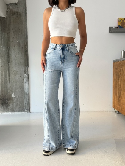 Blugi wide leg elastici cu detaliu - Img 7