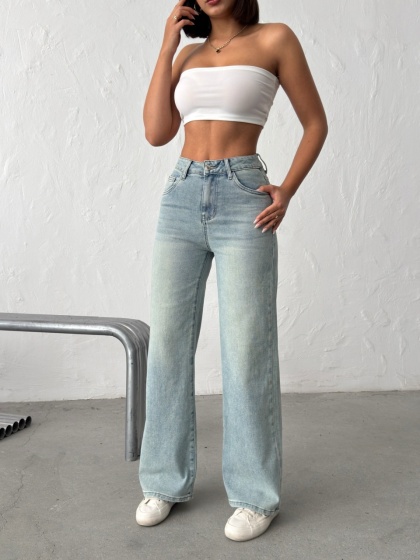 Blugi wide leg elastici simpli - Img 2