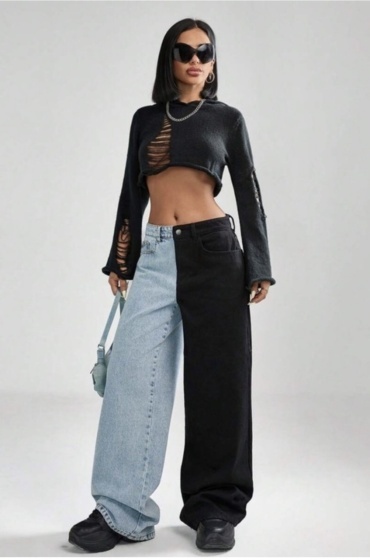 Blugi wide leg in doua culori - Img 2